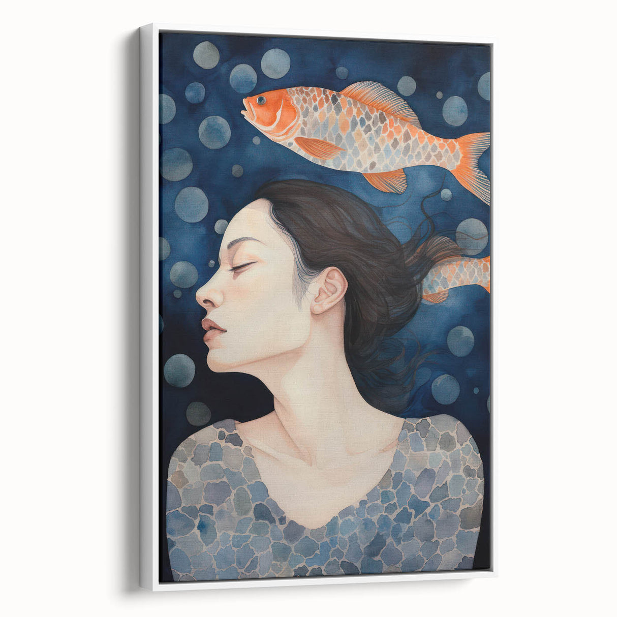 Maximalist Wall Art – Dreamy Underwater Portrait with Koi Fish