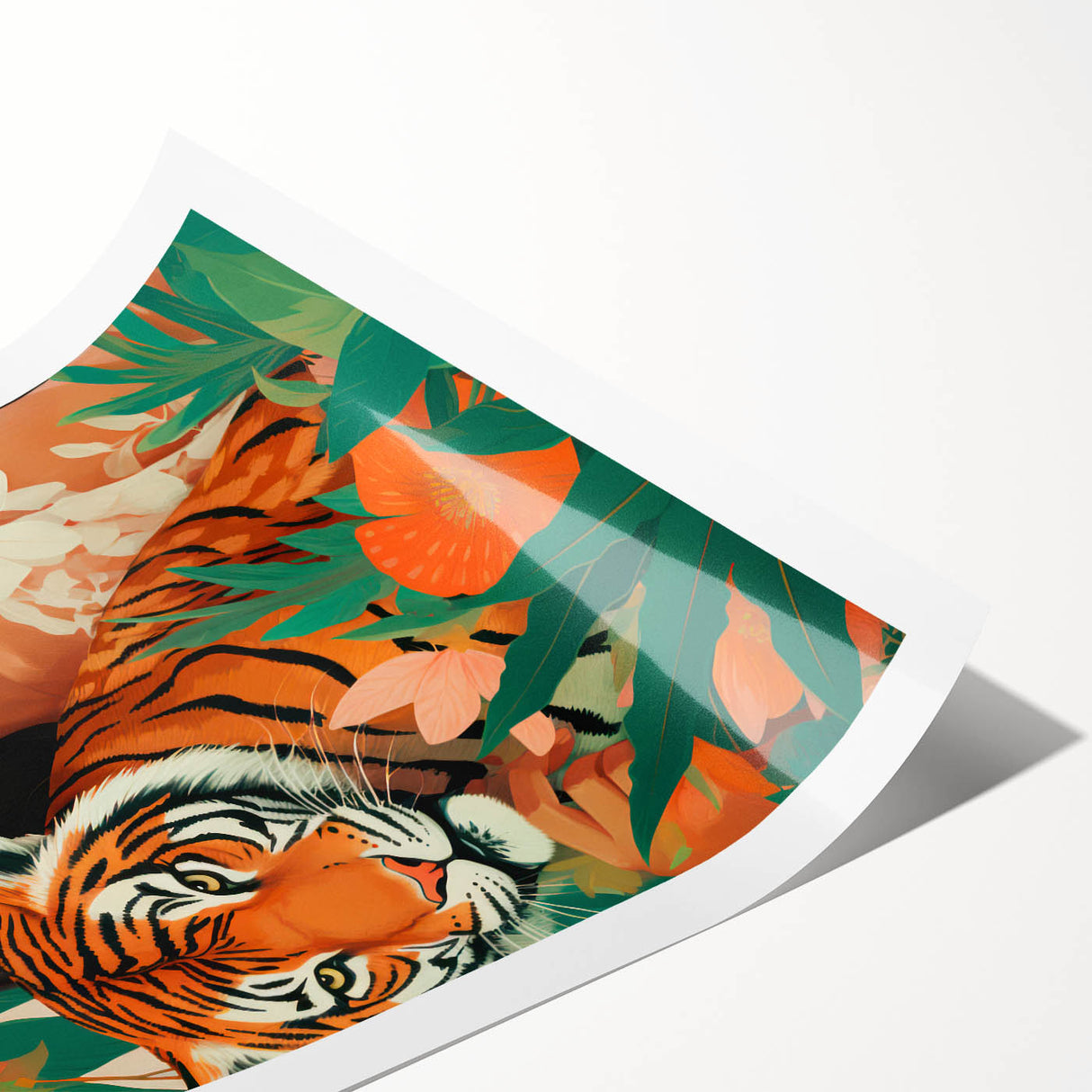 Maximalist Wall Art – Bold Portrait of Woman and Tiger with Floral Accents
