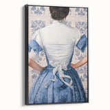 Maximalist Wall Art – Elegant Back View of Woman in Blue Floral Dress
