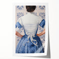 Maximalist Wall Art – Elegant Back View of Woman in Blue Floral Dress