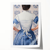 Maximalist Wall Art – Elegant Back View of Woman in Blue Floral Dress