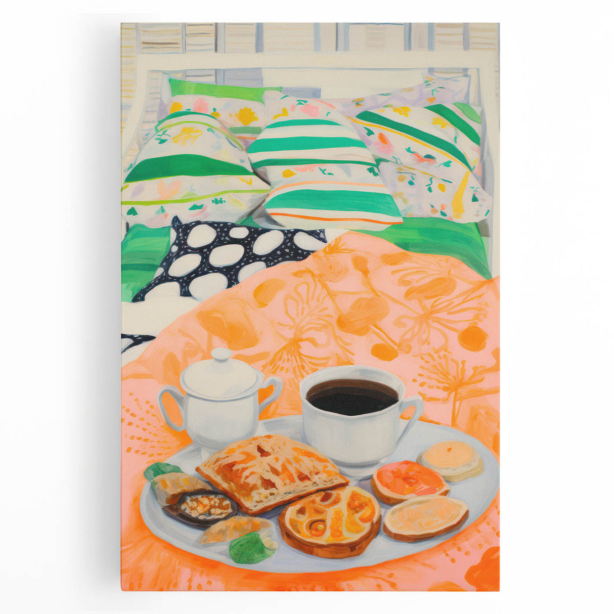 Maximalist Wall Art - Bold Breakfast in Bed Print for Eclectic Decor