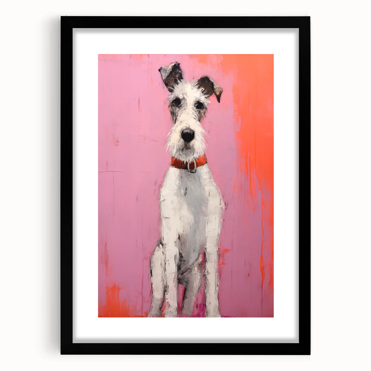 Maximalist Wall Art - Eclectic Dog Portrait with Bold Pink and Orange Hues