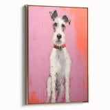 Maximalist Wall Art - Eclectic Dog Portrait with Bold Pink and Orange Hues