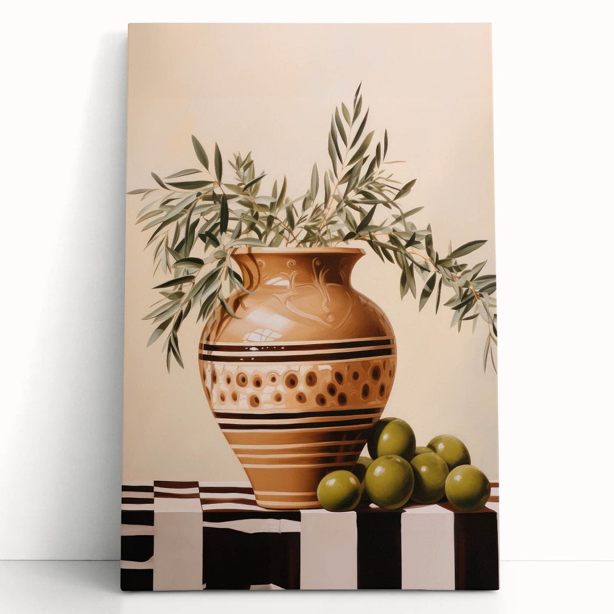Maximalist Wall Art - Bold Still Life with Olive Vase - Vibrant Decor Piece
