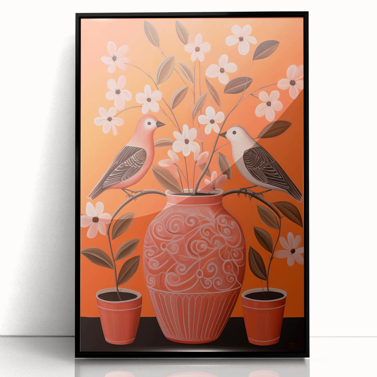 Maximalist Wall Art - Bold Floral Birds Scene - Vibrant Eclectic Decor