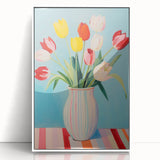 Maximalist Wall Art - Bold Tulip Vase Decor with Vibrant Red and Yellow Hues