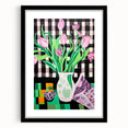Maximalist Wall Art: Bold Tulips with Checkered Background – Eclectic Decor