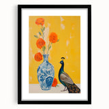 Maximalist Wall Art: Vibrant Peacock and Vase with Flowers for Bold Decor