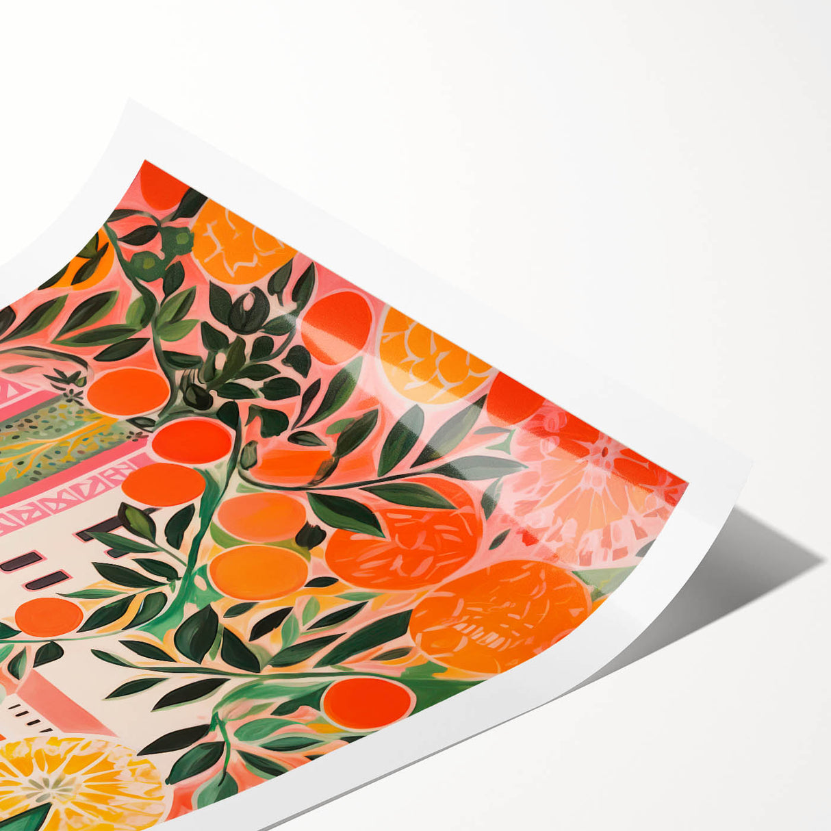 Maximalist Eclectic Wall Art with Vibrant Citrus and Bold Landscape Design