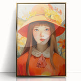 Maximalist Portrait Wall Art with Bold Florals and Vibrant Orange Hat Design