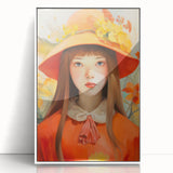 Maximalist Portrait Wall Art with Bold Florals and Vibrant Orange Hat Design
