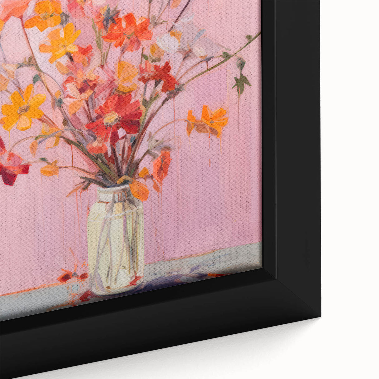 Maximalist Floral Wall Art with Bold Red and Yellow Flowers in Vase Design