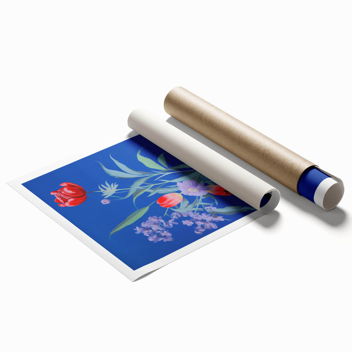 Maximalist Wall Art - Bold Floral Vase Decor with Blue and Red Accents