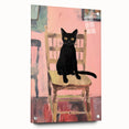 Maximalist Wall Art - Bold Black Cat on Chair with Pink Background