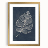 Mid Century Modern Art - Minimalist Geometric Leaf Decor on Dark Blue