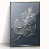 Mid Century Modern Art - Minimalist Geometric Leaf Decor on Dark Blue