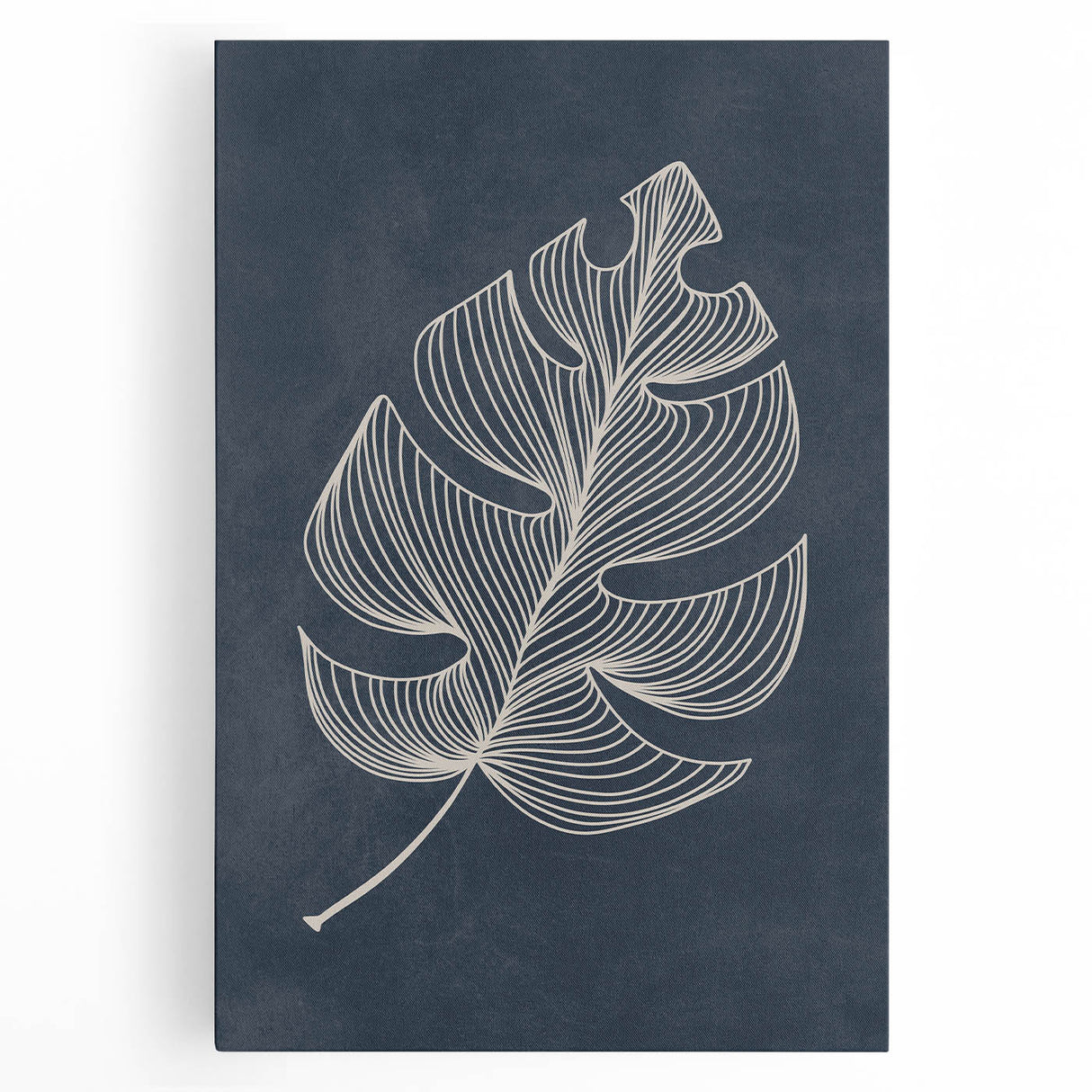 Mid Century Modern Art - Minimalist Geometric Leaf Decor on Dark Blue