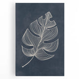 Mid Century Modern Art - Minimalist Geometric Leaf Decor on Dark Blue