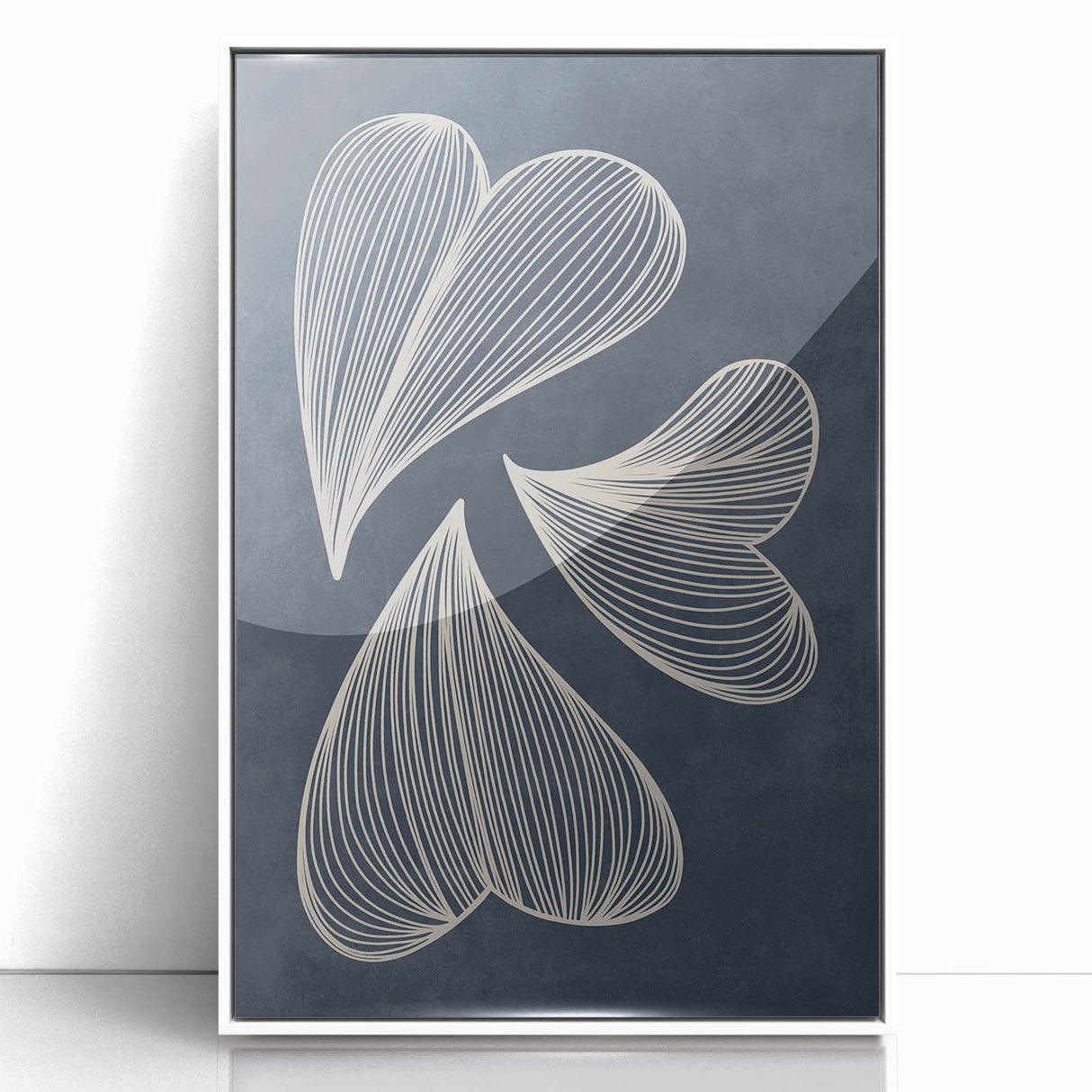 Mid Century Modern Art - Retro Abstract Geometric Leaf Design in Blue