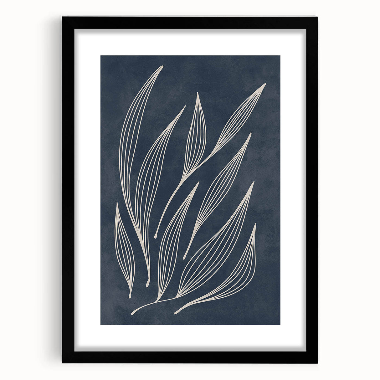 Mid Century Modern Art - Minimalist Abstract Leaf Design in Navy Blue