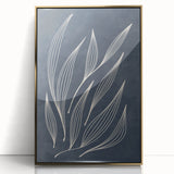 Mid Century Modern Art - Minimalist Abstract Leaf Design in Navy Blue