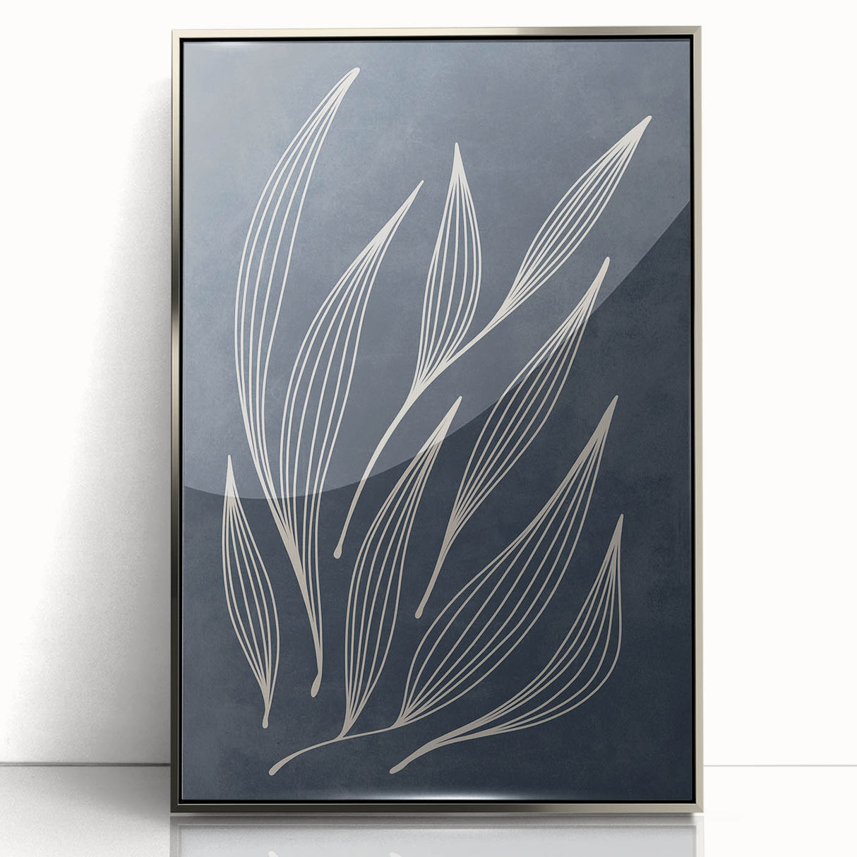 Mid Century Modern Art - Minimalist Abstract Leaf Design in Navy Blue