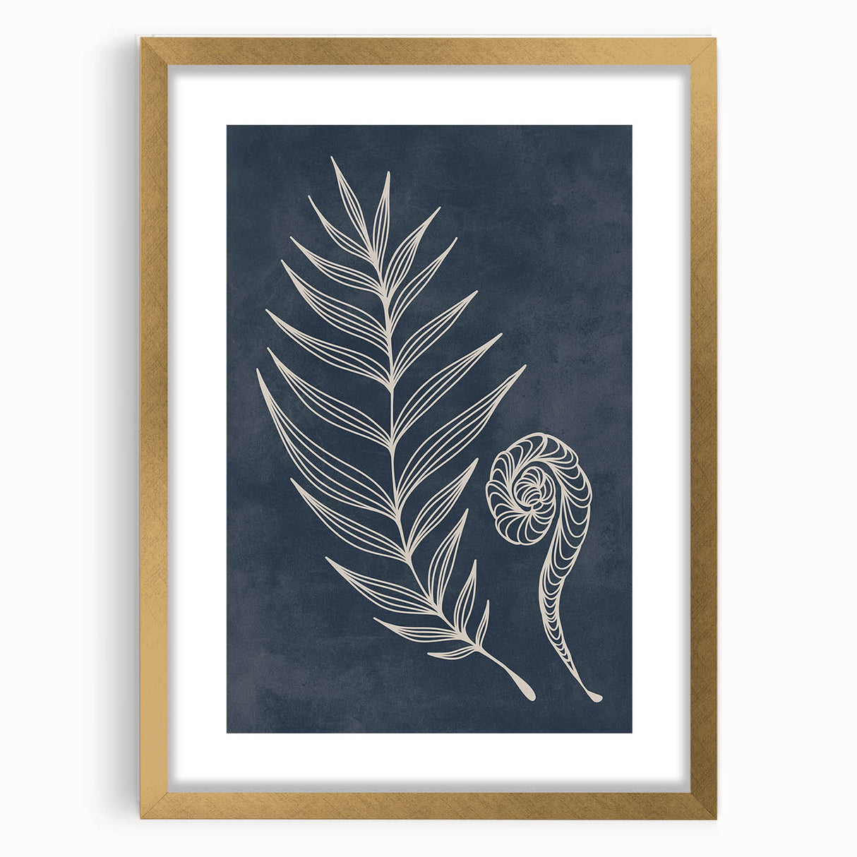Mid Century Modern Art - Retro Minimalist Botanical Design in Navy Blue