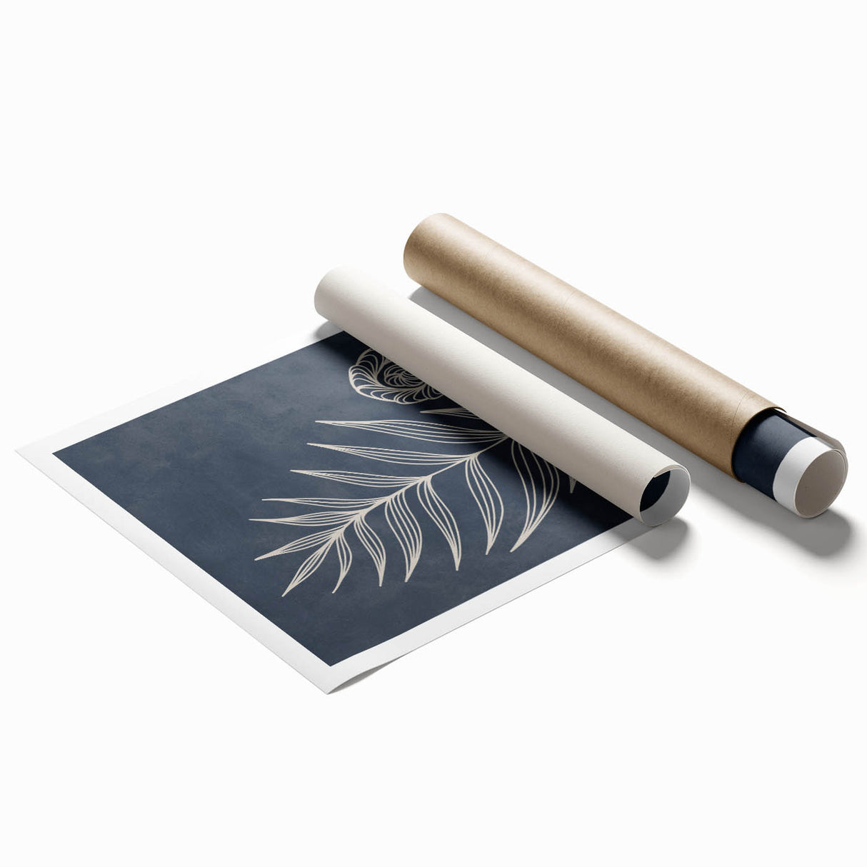 Mid Century Modern Art - Retro Minimalist Botanical Design in Navy Blue