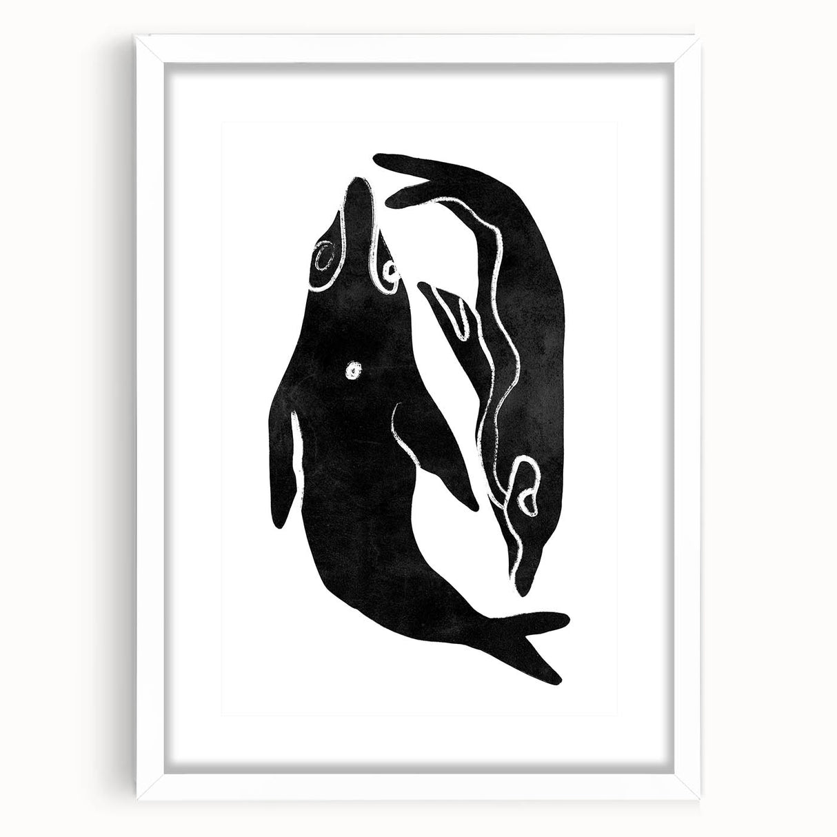 Mid Century Modern Art – Minimalist Abstract Sea Life in Black & White
