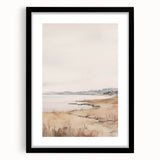 Minimalist Landscape Art: Tranquil Coastal Scene in Neutral Tones
