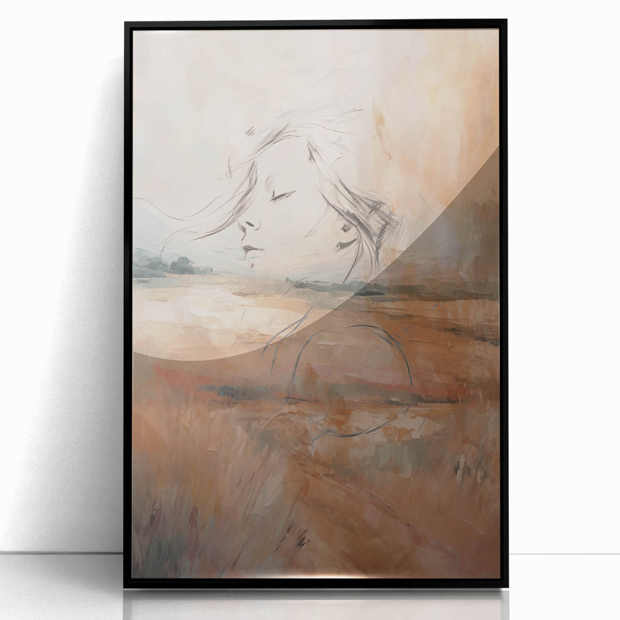 Abstract Minimalist Portrait – Dreamy Landscape with Delicate Line Art