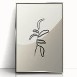 Minimalist Wall Art – Black Line Plant Drawing on Beige Canvas