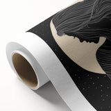 Minimalist Silhouette Art – Woman in Moonlight with Flowing Lines