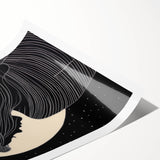 Minimalist Silhouette Art – Woman in Moonlight with Flowing Lines