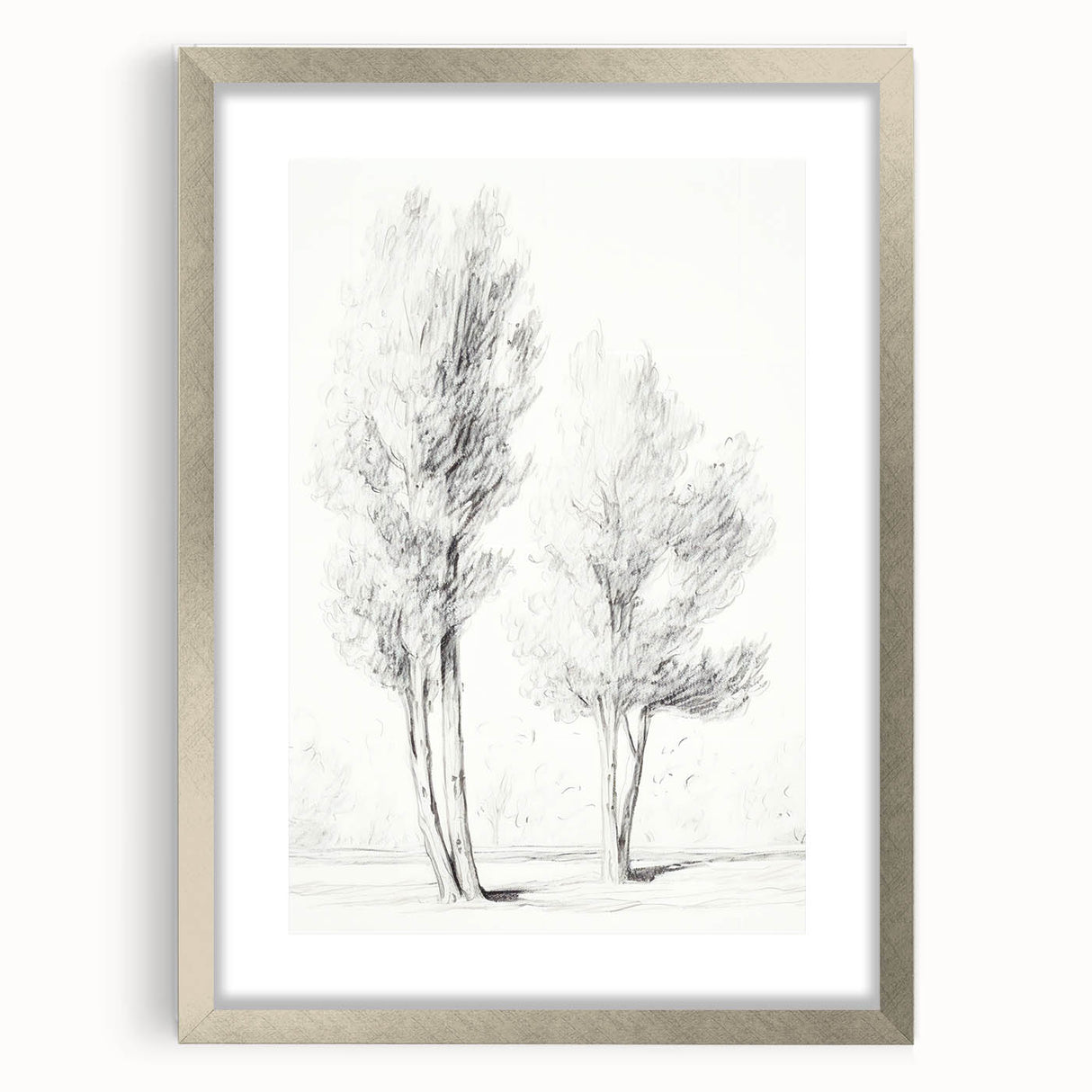Minimalist Tree Sketch – Pencil Drawing of Two Trees in Nature