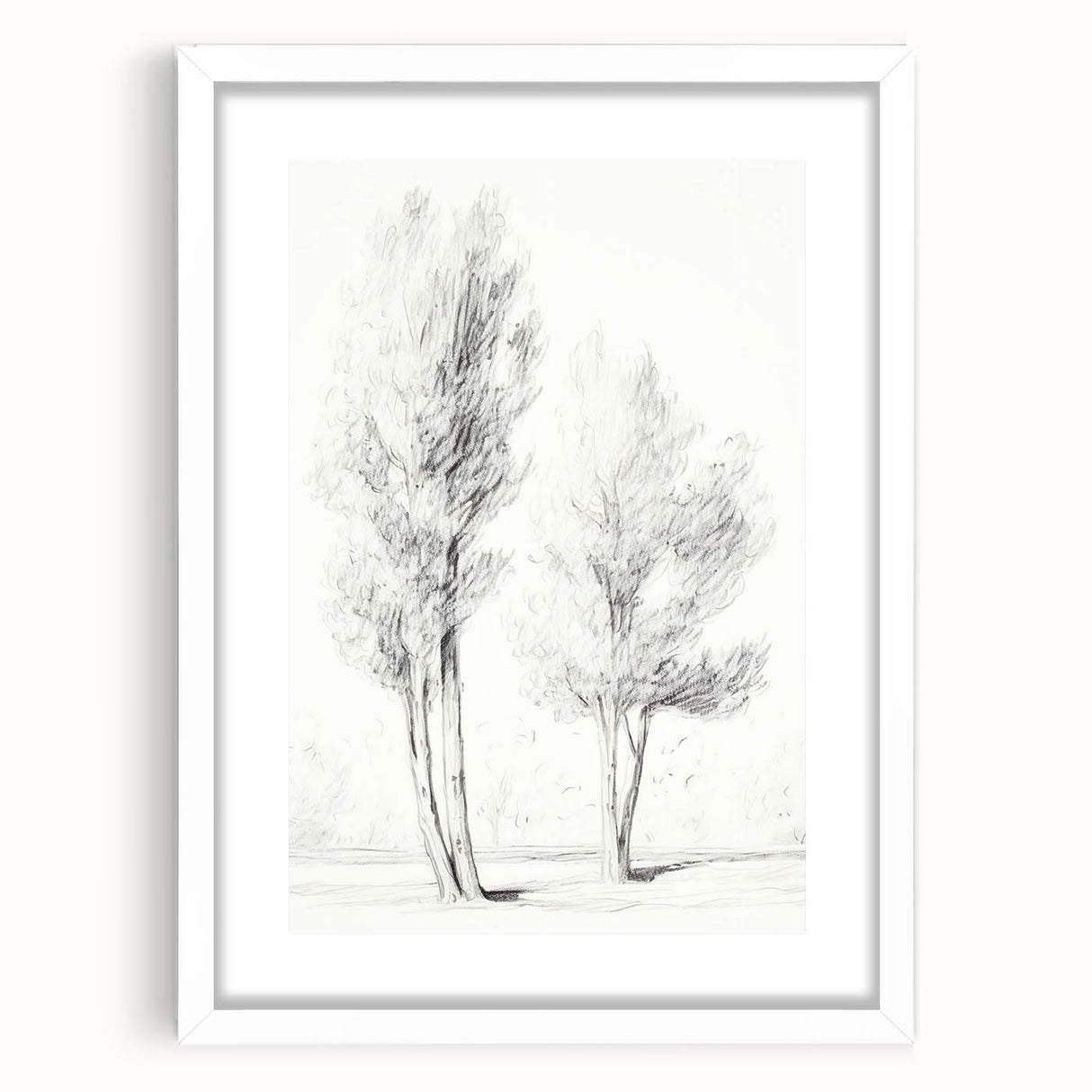 Minimalist Tree Sketch – Pencil Drawing of Two Trees in Nature