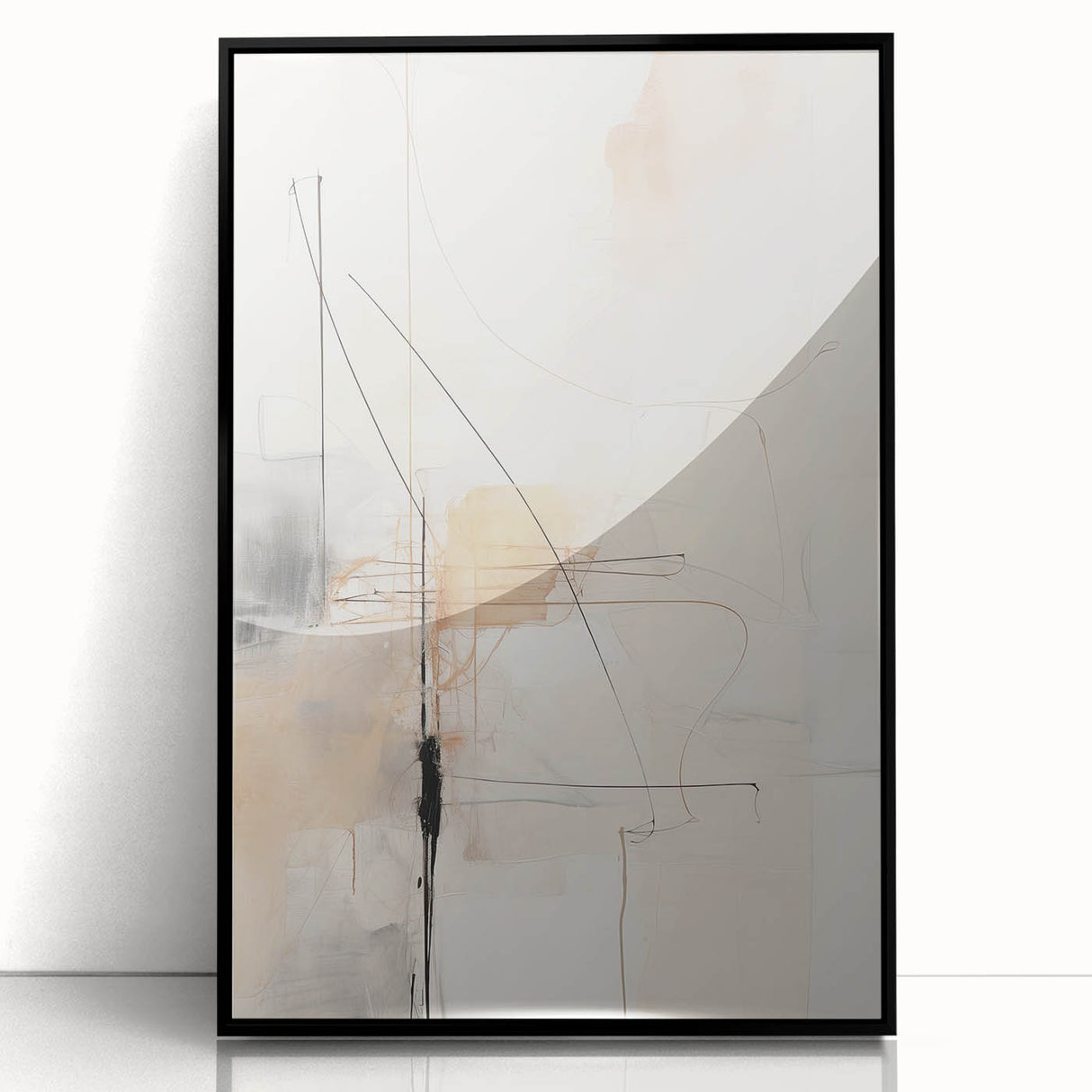 Abstract Minimalist Wall Art - Beige and Black Line Art with Soft Hues