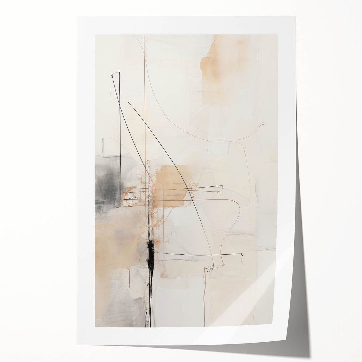 Abstract Minimalist Wall Art - Beige and Black Line Art with Soft Hues