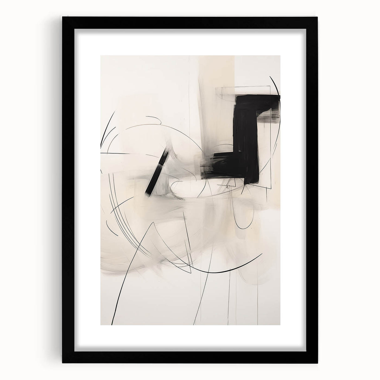 Abstract Minimalist Wall Art - Black and White Geometric Line Art Print