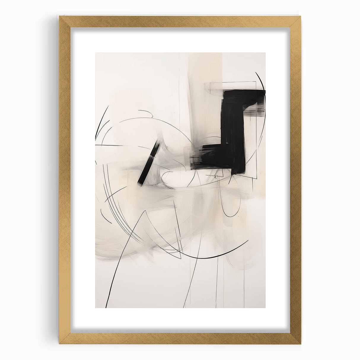 Abstract Minimalist Wall Art - Black and White Geometric Line Art Print