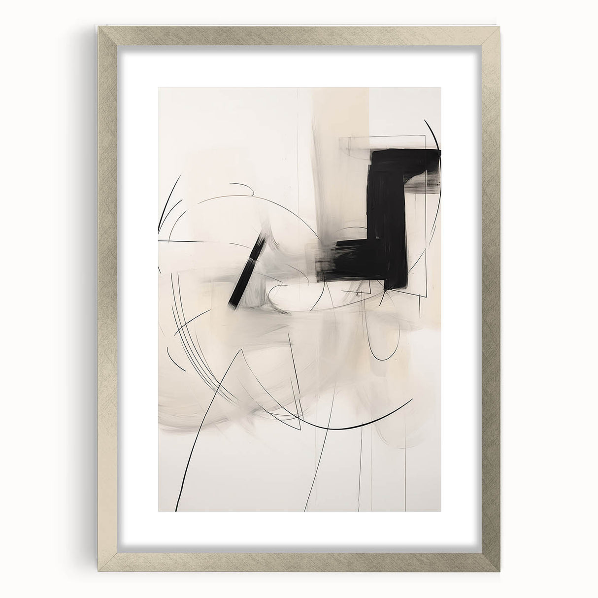 Abstract Minimalist Wall Art - Black and White Geometric Line Art Print