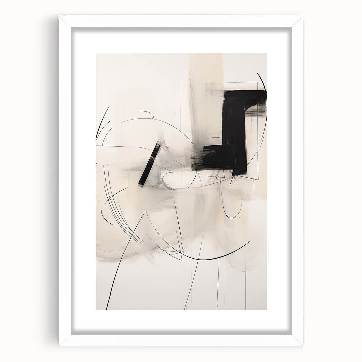 Abstract Minimalist Wall Art - Black and White Geometric Line Art Print