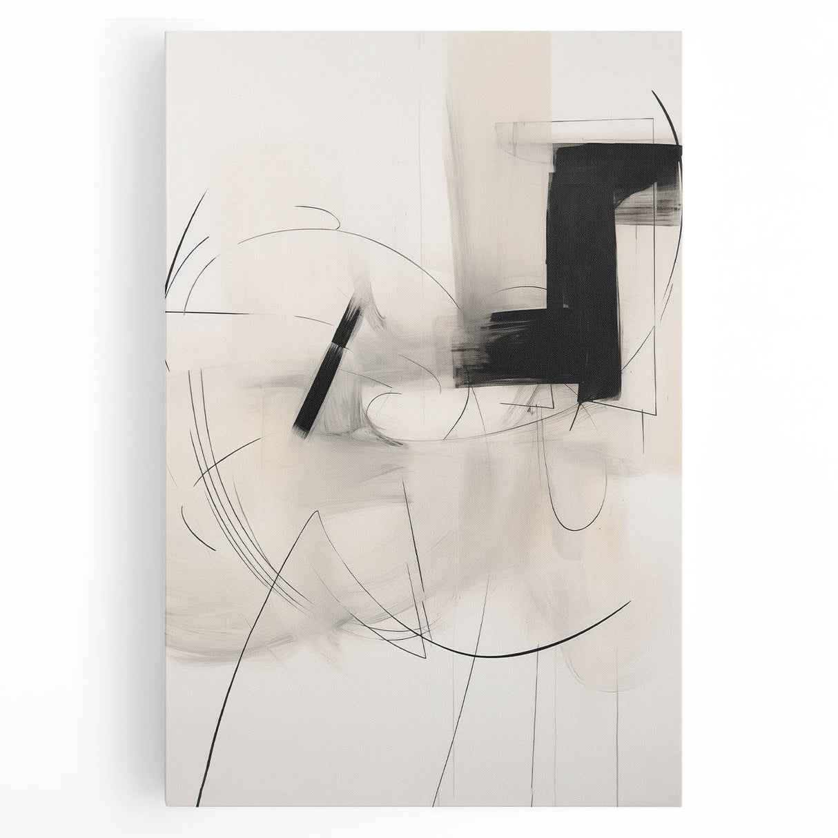 Abstract Minimalist Wall Art - Black and White Geometric Line Art Print
