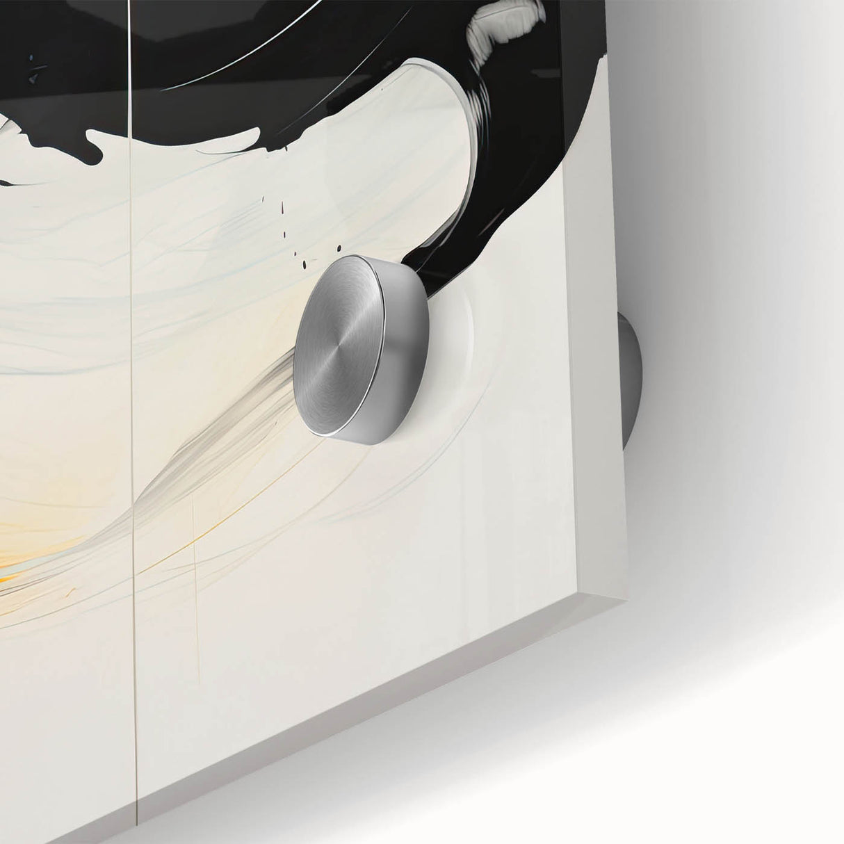 Minimalist Abstract Art - Black and White Brushstroke with Yellow Accent