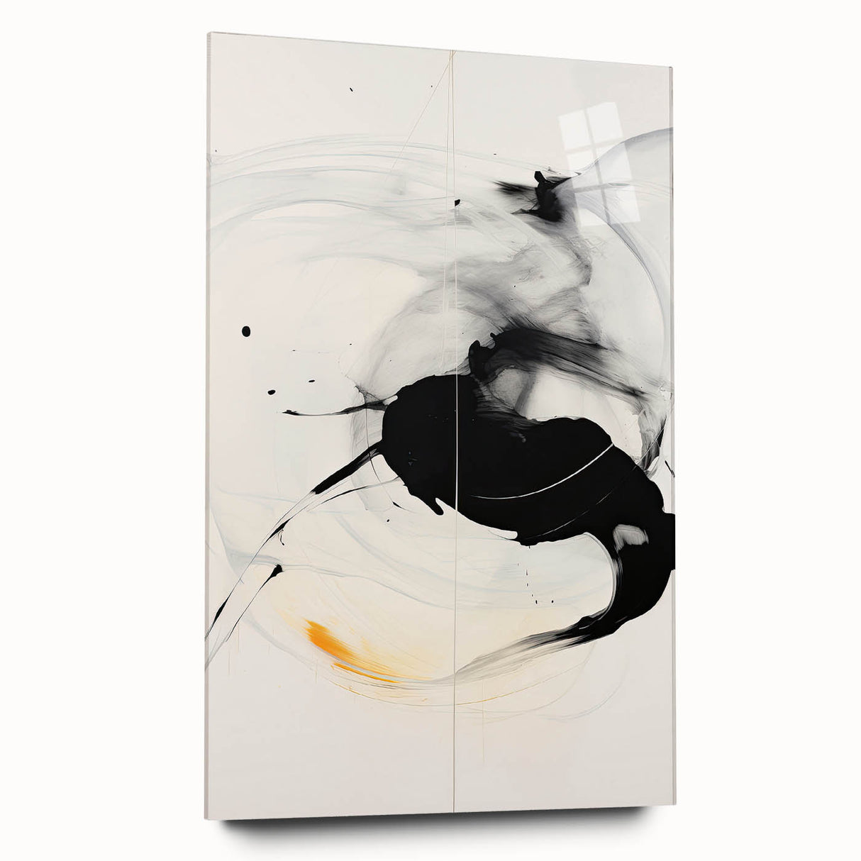Minimalist Abstract Art - Black and White Brushstroke with Yellow Accent