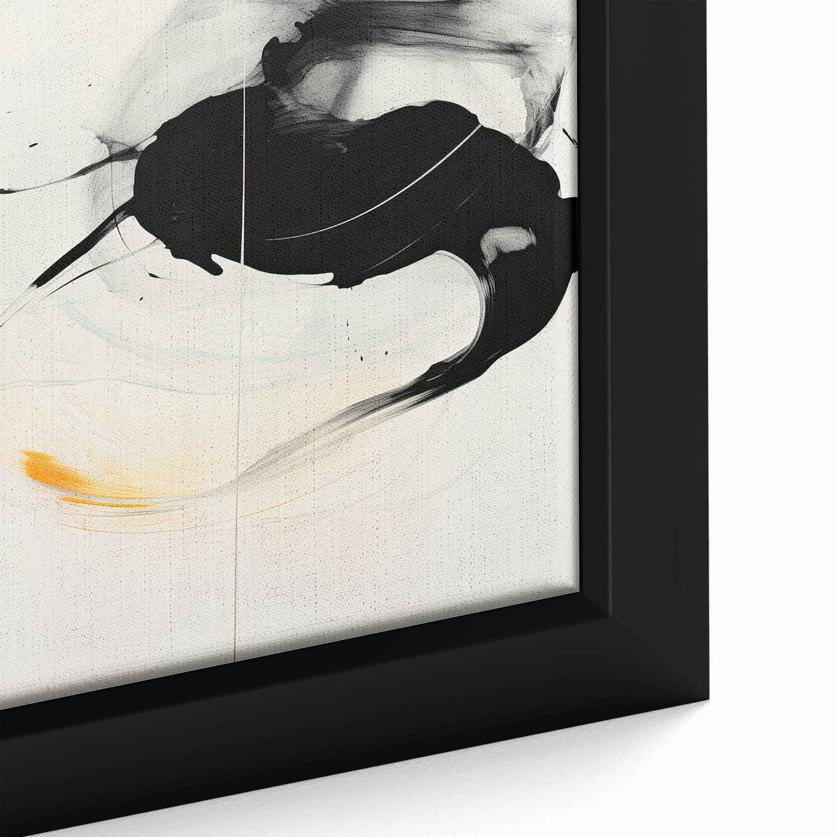 Minimalist Abstract Art - Black and White Brushstroke with Yellow Accent