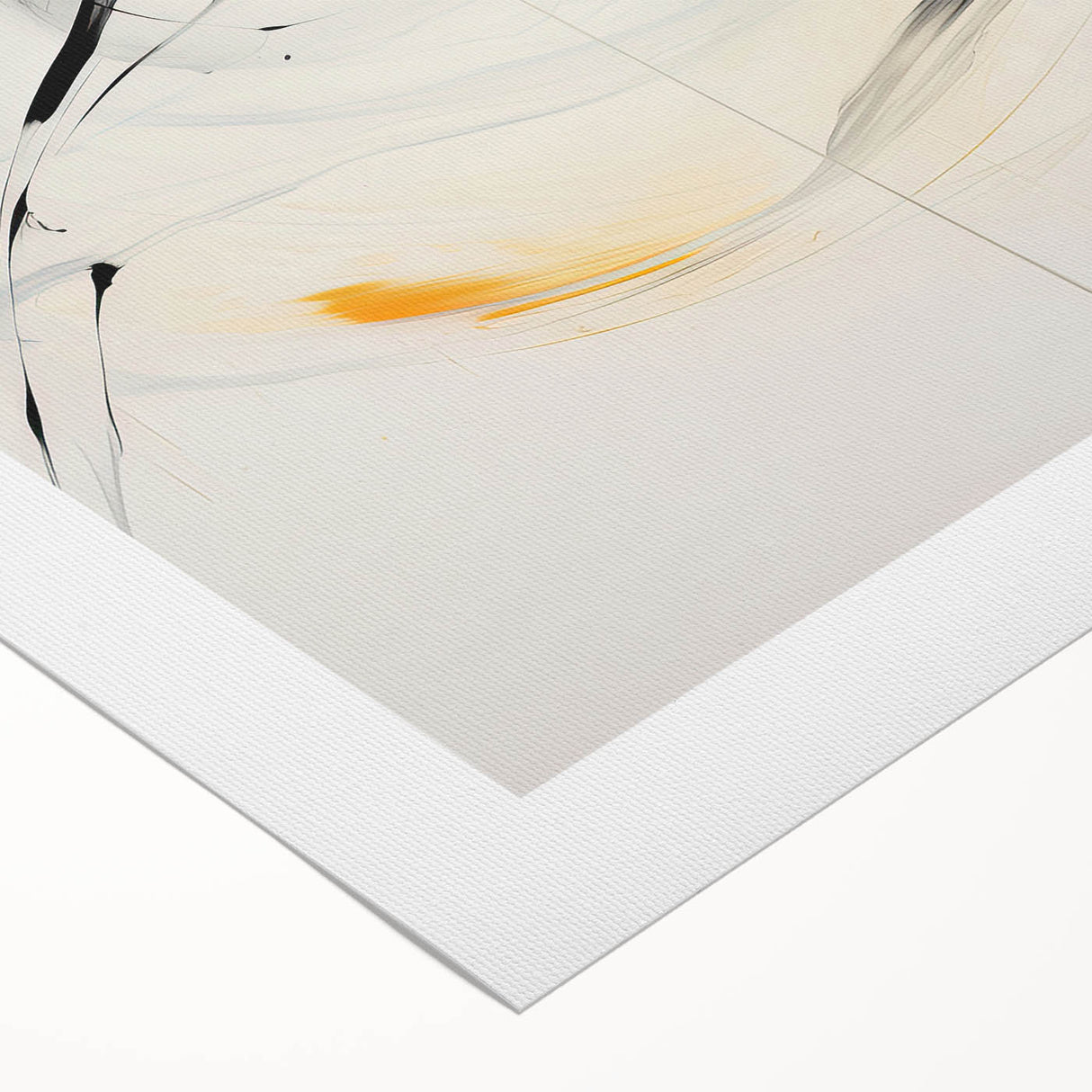 Minimalist Abstract Art - Black and White Brushstroke with Yellow Accent