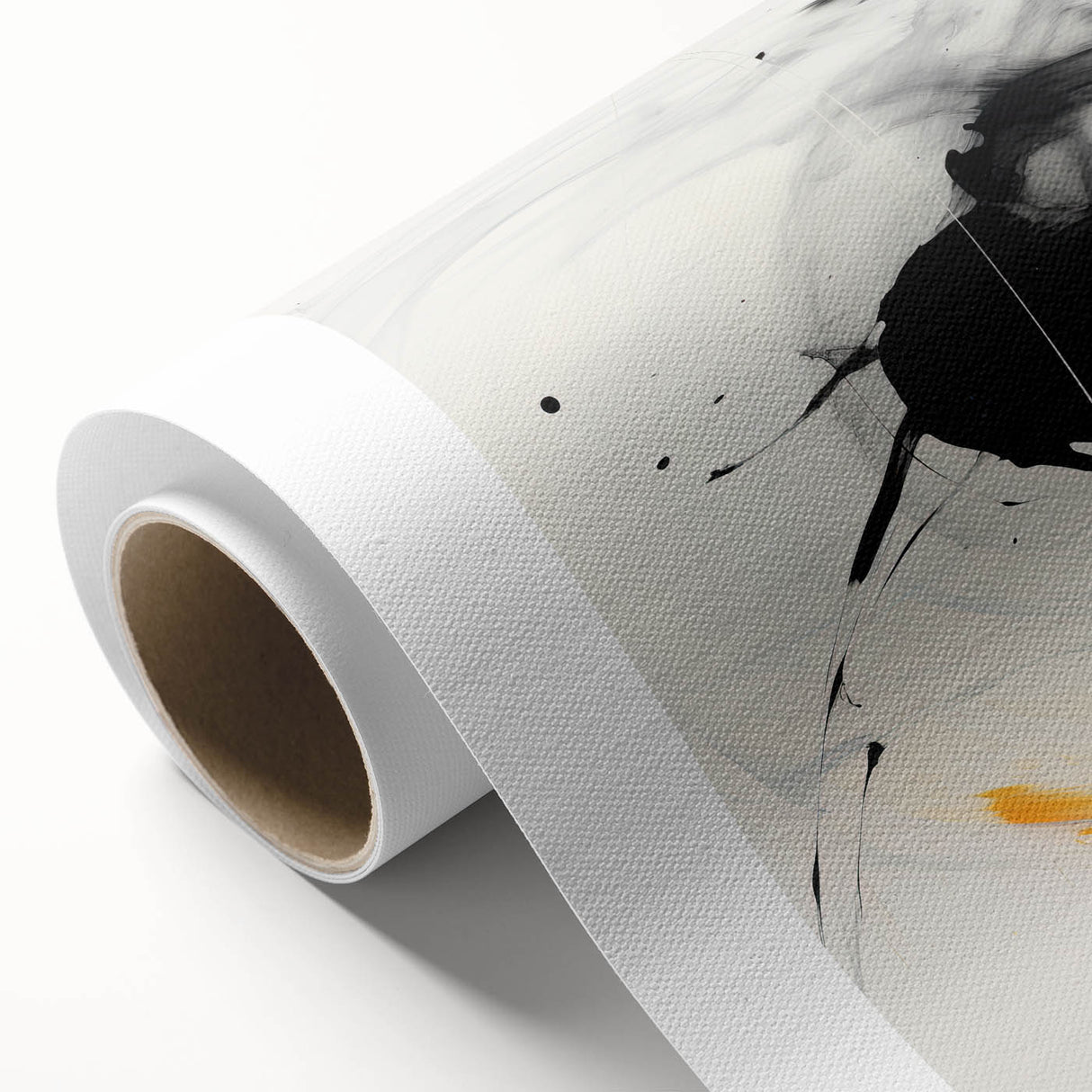 Minimalist Abstract Art - Black and White Brushstroke with Yellow Accent