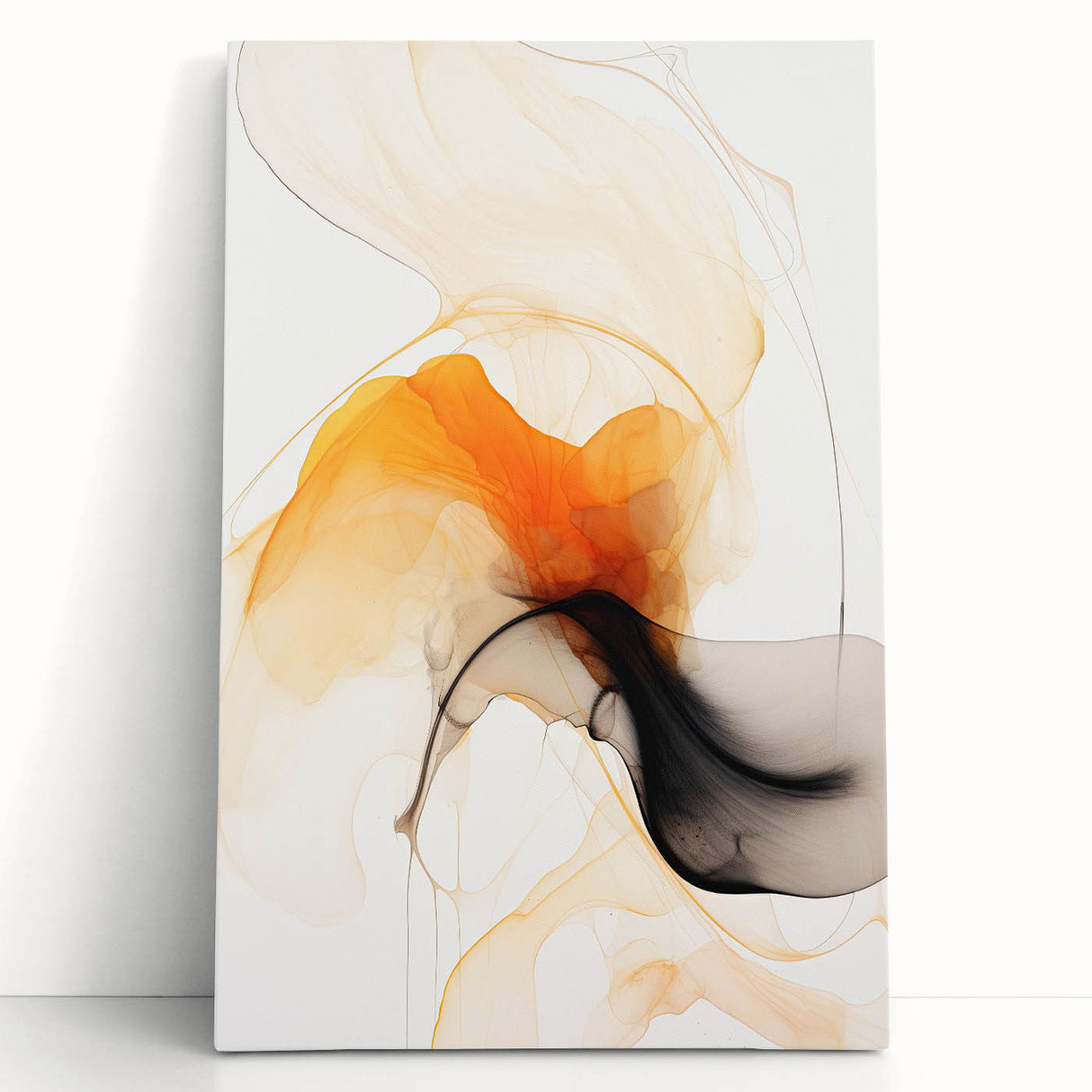 Minimalist Abstract Wall Art - Flowing Orange and Black Fluid Design